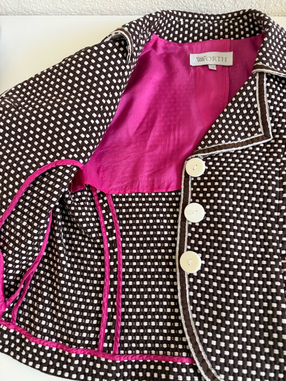 Worth Brown Retro Polka Dot Blazer | Vintage Inspired Tailored Jacket | Size 10 - Picture 13 of 15